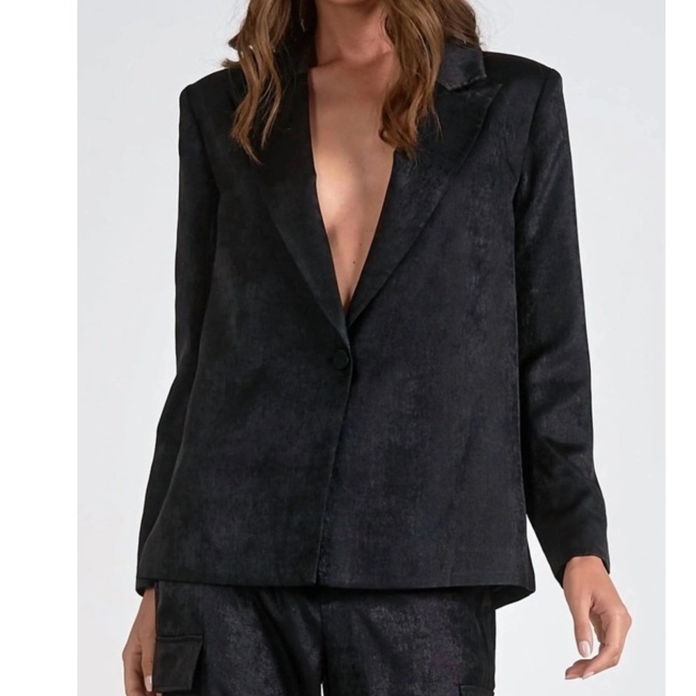 Elan Blue Metallic Textured Single Button Blazer Jacket XS EPUSBU90448484